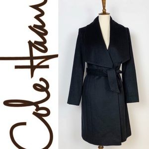 COLE HAAN Signature Black Wool Wrap Coat 10 NWT